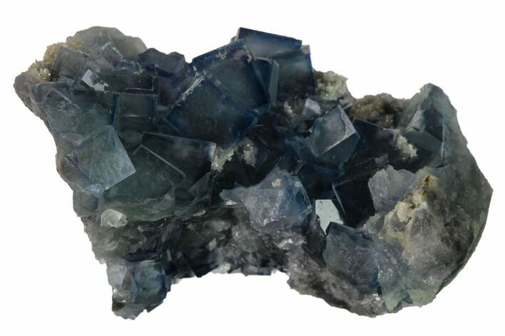 Blue, Cubic Fluorite Crystals on Quartz & Dolomite - China #147063